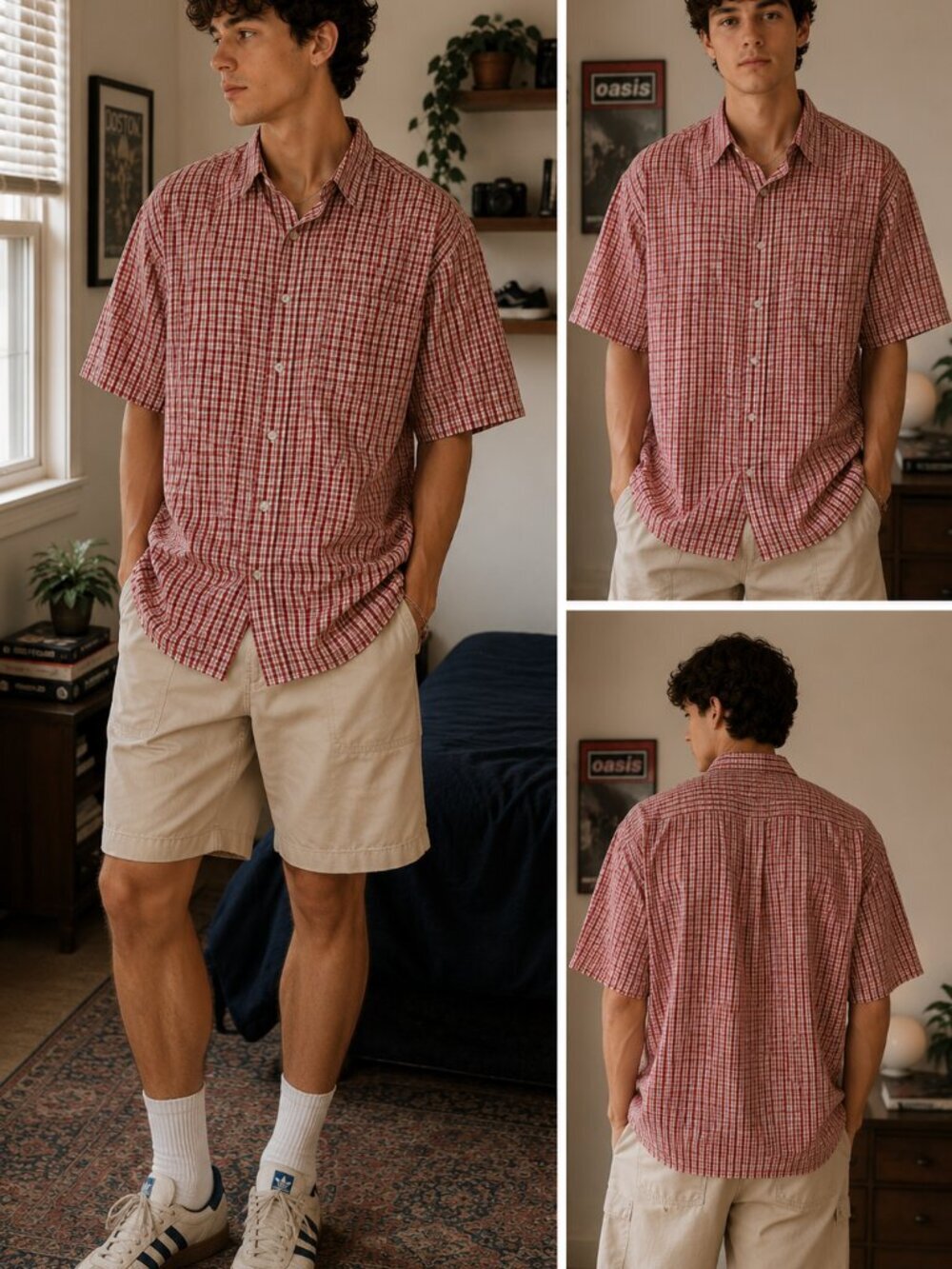 Vintage Anchor Blue XL Short Sleeve Button Up Shirt Red Gingham Check Plaid Y2K